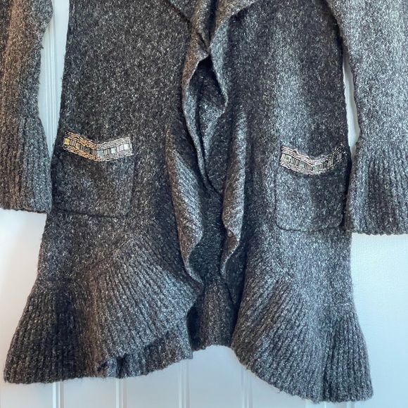 APT. 9 Women's Gray Cardigan Sweater Top Wool Ruffle Rhinestone Pockets, Sz S - Picture 6 of 16